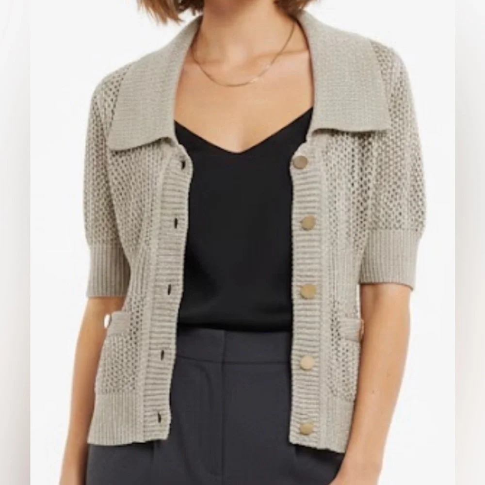 White House Black Market Beige Cardigan with Gold Buttons